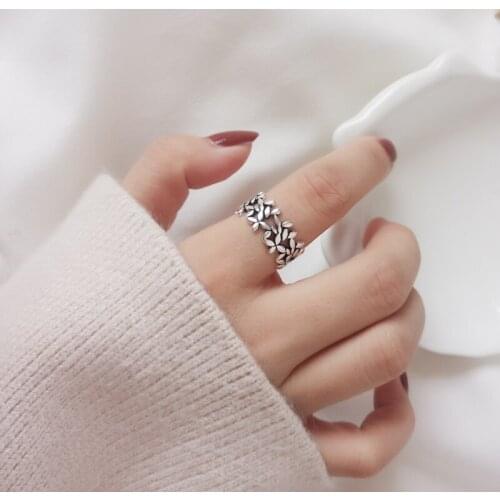 Fashion Silver Color Leaf Rings For Women Girls Gift Wedding Jewelry Vintage Punk Adjustable Antique Ring Anillos