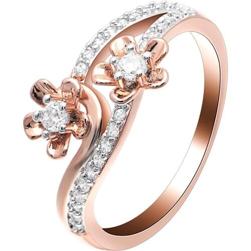 X-Jue Cz Zirconia Inlaid With Hollow Flower Rose Gold Wedding Rings For Women Rhinestone Bow Engagement Ring For Female Jewelry