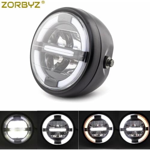 ZORBYZ Motorcycle Black 7'' LED Metal Round Front Projector Hi-Lo Headlight DRL Light Aperture Headlamp For Honda CB400 GN125