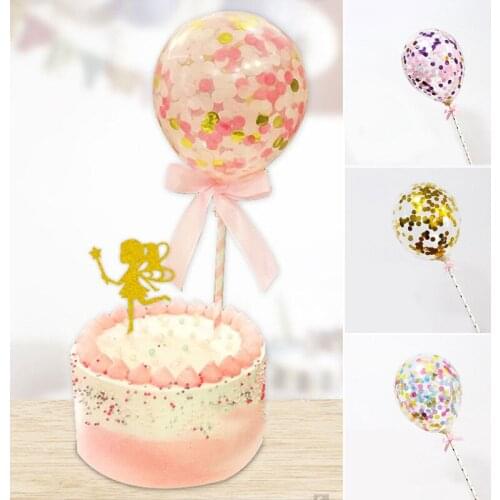 1 Set Lovely Colorful Sequined Balloons Insert Card With Plastic Stick Cake Decoration For Wedding Birthday Party Gift