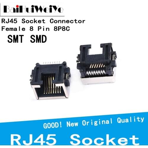 10Pcs/Lot RJ45 Socket 8 Pin Cable Interface Shielded Crystal Head Light Copper Shell Connector Female 8P8C SMT SMD