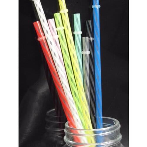 100 pcs/lot 23 cm Length 7mm Diameter Reusable Transparent Stripped Plastic Drinking Straws /Metal Color Straws for Marson Jar