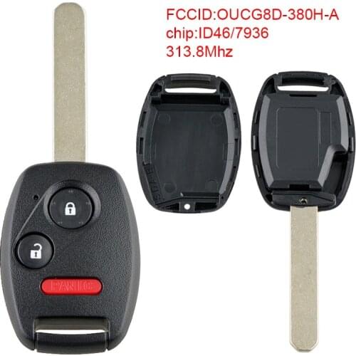 2+1Buttons 313.8Mhz Durable Flip Remote Car Key Fob Replacement with 46/7936 Chip OUCG8D-380H-A Fit for Honda Odyssey Ridgeline