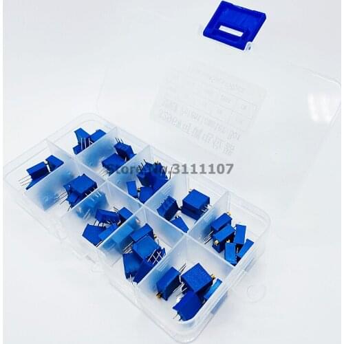 50PCS/Box 3296X Multiturn Trimmer Potentiometer Kit High Precision 3296 Variable Resistor 500R 1K 2K 5K 10K 20K 50K 100K 200K 1M
