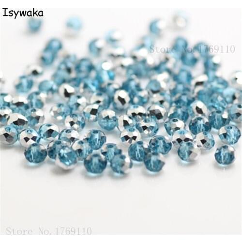 Isywaka Lake Blue Silver Color 4mm 145pcs Rondelle Austria faceted Crystal Glass Beads Loose Spacer Round Beads Jewelry Making