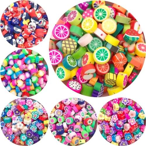30Pcs/lot 10mm Mixed Fruits Heart Flower Beads Polymer Clay Spacer Beads for Jewelry Making DIY Bracelet necklace Accessories