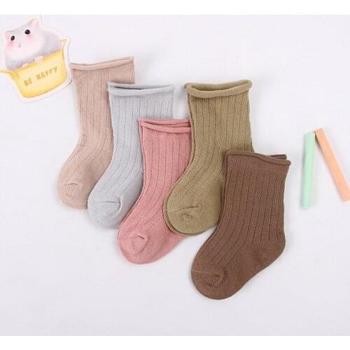 0-9Y 5 Pairs Kids Cotton Socks Soft Anti-slip Short Socks Solid Color Warm Spring Autumn Stretchy Ankle Socks for Girls Boys
