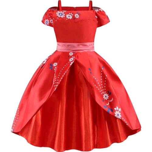 2 4 7 8 10 Year Girls Red Dress Flower Children Costume Princess Party Girls Ball Gown Shoulderless Red Christmas Kids Vestidos