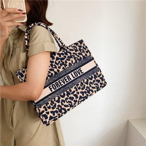 Denim Leopard Big Handbags for Women 2021 Designer Luxury Shopper Bag Female Fashion Lady Tote Bags with Short Handle