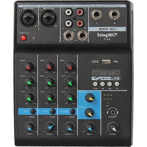 F-4A 4-channel Audio Mixer Portable Audio Mixer Sound Mixing Console Bluetooth-compatible Sound Mixing Console