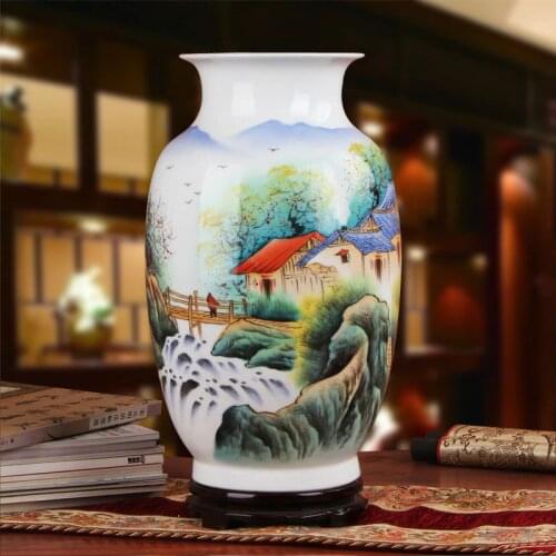 Jingdezhen Master Hand Painted 42cm Height Large Decoration house in mountain Pattern Ceramic Flower vase-decoration-home