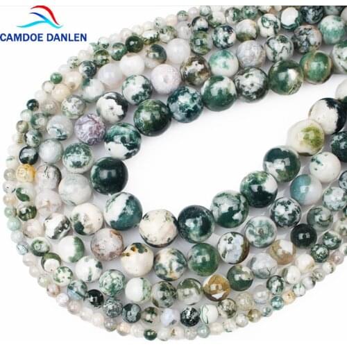 CAMDOE DANLEN Natural White Moss Stone Round Beads 4 6 8 10 12MM Charms Beads Diy Bracelet Necklace For Jewelry Making