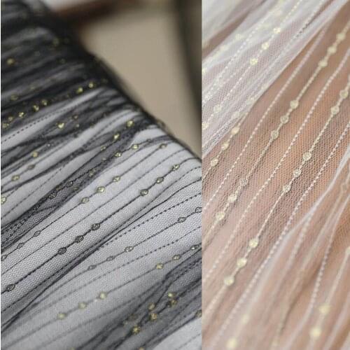 Gold Thread Embroidery Lace Fabric Black/White Gauze Mesh Fabric DIY Wedding Veil Skirt Curtain Photo Background Cloth