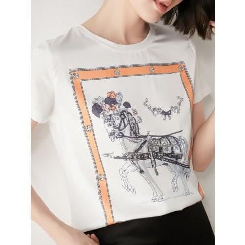 Summer new silk short-sleeved T-shirt womens silk blouse