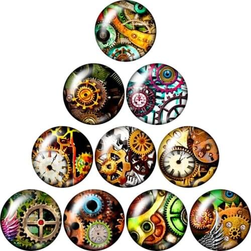 Mechanical pattern 10pcs mixed 12mm/16mm/18mm/25mm Round photo glass cabochon demo flat back Making findings ZB0386