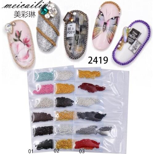 Mix-color Metal Chains Beads Line Punk Cross 3d Nail Art Decoration Charm Jewelry Making Findings DIY Accessories Manicure Tools