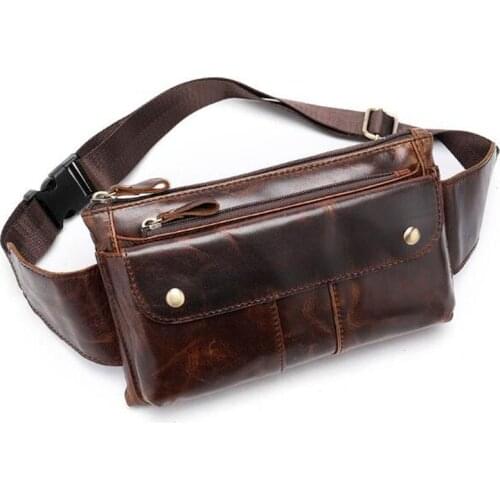 Men Bag Genuine Leather Fanny Pack for Men Waist Bag Hip Purse Phone Bum Belt Messenger Small Shoulder Sling Chest Bags