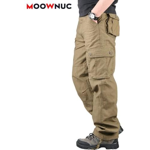Mens Cargo Pants 2020 New Spring Autumn Pocket Solid Outdoors Military Style Casual Hombre Thick Jogger Trousers Male MOOWNUC