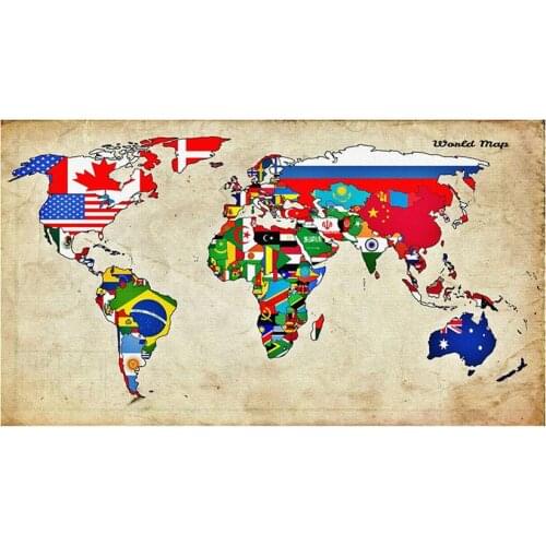 150x225cm Non-woven DIY World Map Made With National Flags Pattern For Wall Decor