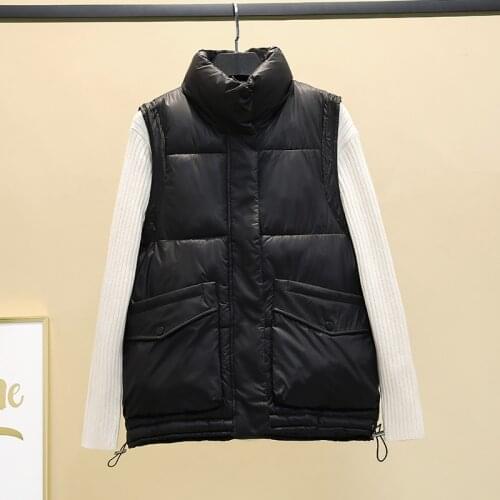 New Short Style Vest for Women Cotton Padded Plus Size Womens Winter Sleeveless Jacket with Zipper Stand Collar Casual Coats
