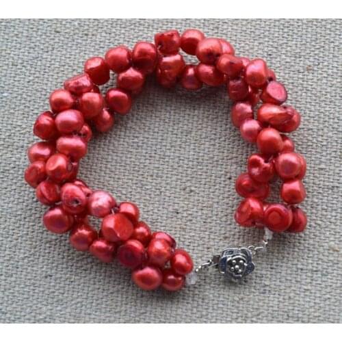 New Favorite Pearl Bracelet Red AA 6-7MM Baroque Genuine Freshwater Pearls Fine Wedding Birthday Party Jewelry Lady Gift