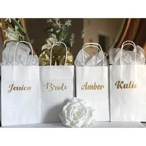 Personalized gold name wedding bridesmaid maid of honor thank you gift bags Bachelorette clutches tote bags bridal shower decor