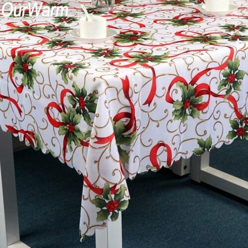 OurWarm Christmas Tablecloth Sets Rectangular Table Cloth New Year Decorations Three Styles 150x180cm Decorations for Home