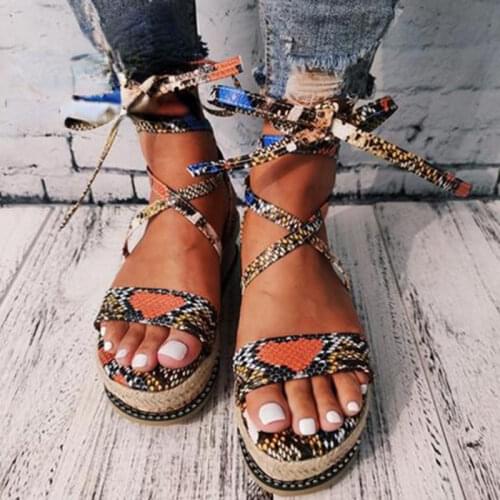 Sandals Womens Summer Fashion Womens Sandals 2021 Bare Feet Lace Open Toe Round Toe Snake Pattern Ladies Platform Shoes