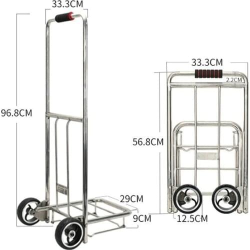 Collapsible Luggage Cart Can Load 330LBS, Stainless Steel Portable Trolley Hand Truck with 12.5cm Big Rubber Wheel