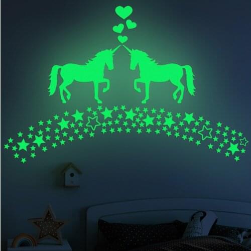 Unicorn Star Glowing Wall Stickers Glow In The Dark Sticker Vinyl Children Bedroom Living Room Decor Home Decoration Accessories
