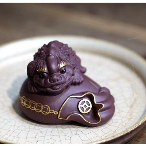Yishuitang Yixing raw ore purple sand tea sculpture ornament tea playing with old purple clay gold cloth bag gold toad