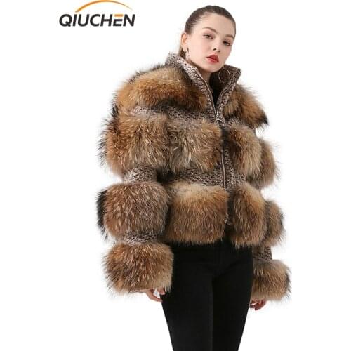 QIUCHEN PJ19017 2020 Winter Jacket Women Parka Real Fur Coat Natural Raccoon Fur winter women Coat Bomber Jacket Streetwear