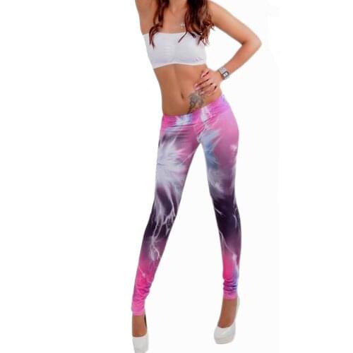 Womens Sexy Pink Lightning Leggings Sexy Rainbow Printed Pants Fashion Skinny Stretch Pants