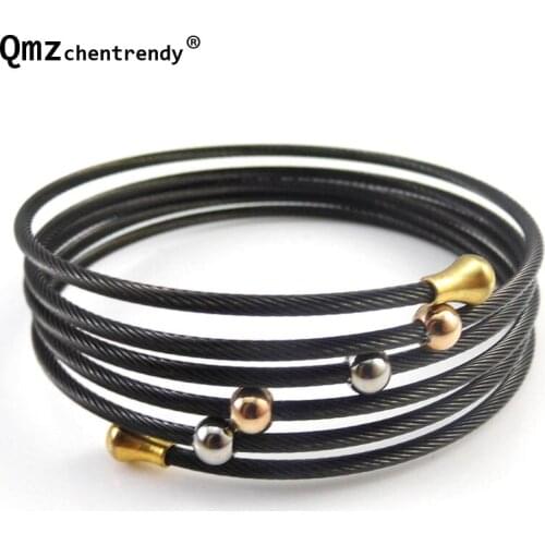 Women Titanium steel Coil Elastic Beads bracelet European and American Fashion Accessories Women stainless Steel Bangle Bracele