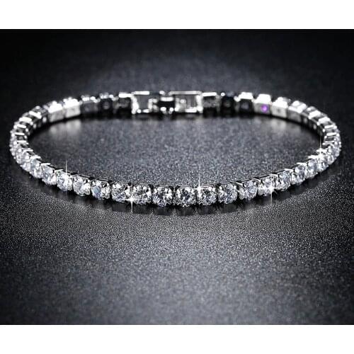 Fashion Jewelry for Women Zirconia Bracelet in Real Rhodium Plated 19 cm 4 Colors CZ Bracelet for Ladies Girls