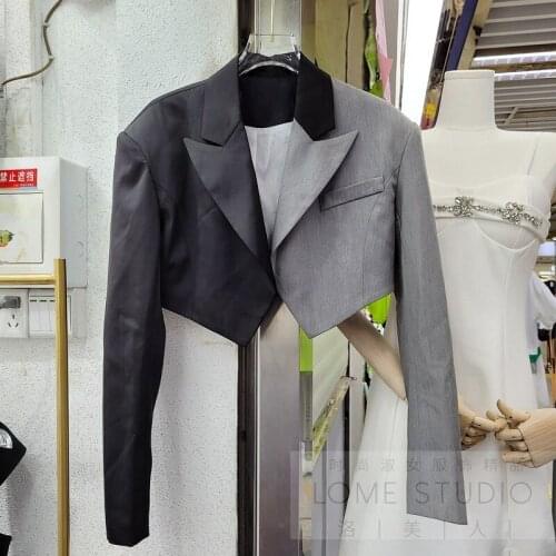 Short Coat Women 2021 Autumn New Color Matching Cropped Suit Jacket New Small Coats Lady Chic Top High Waist