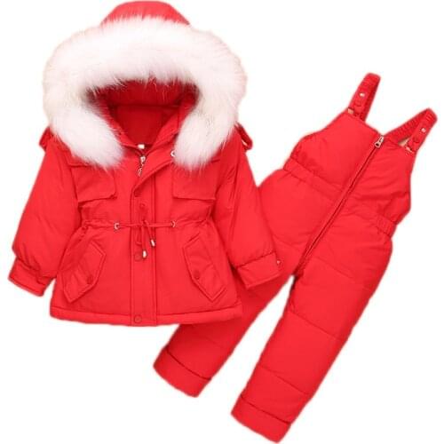 Winter Newborn Outfit Baby Boys & Girl Snowsuit With Big Fur Hooded Solid Childrens Clothing Sets Sonw Swear Windbreak Snowsuit
