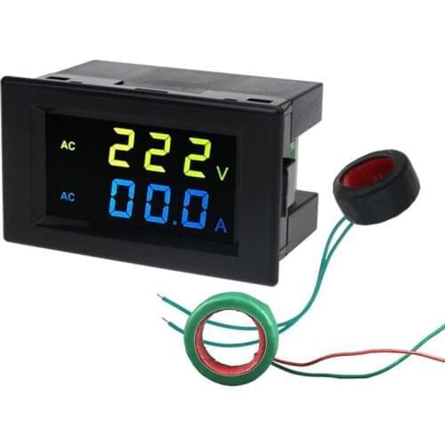 1Pcs Dual LCD display voltage and current meter blue yellow font voltmeter ammeter range AC 80-300V 200-450V black 100A 199.9A