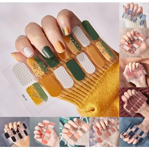 14tips/set Full Cover Nail Stickers Wraps Decoration DIY for Beauty Nail Art Decals Plain Stickers Self Adhesive Nail Stickers