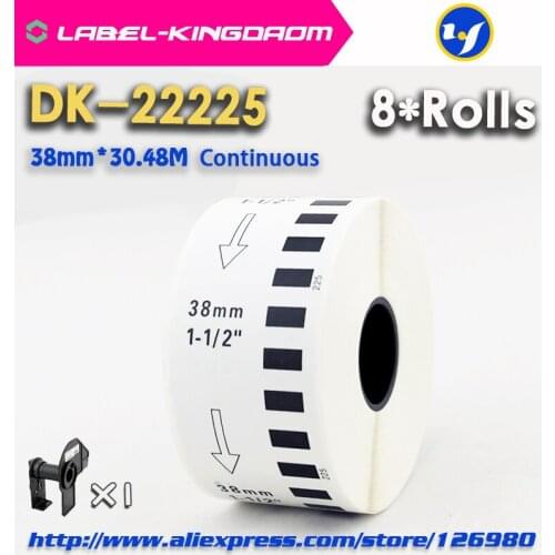8 Refill Rolls Generic DK-22225 Label 38mm*30.48M Continuous Compatible for Brother Label Printer White Color DK-2225 DK22225