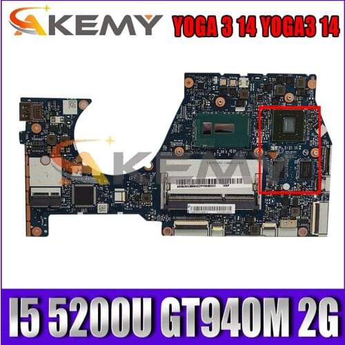 Akemy BTUU1 NM-A381 For Lenovo YOGA 3 14 YOGA3 14 Laptop Motherboard CPU I5 5200U GPU GT940M 2G 100% Test