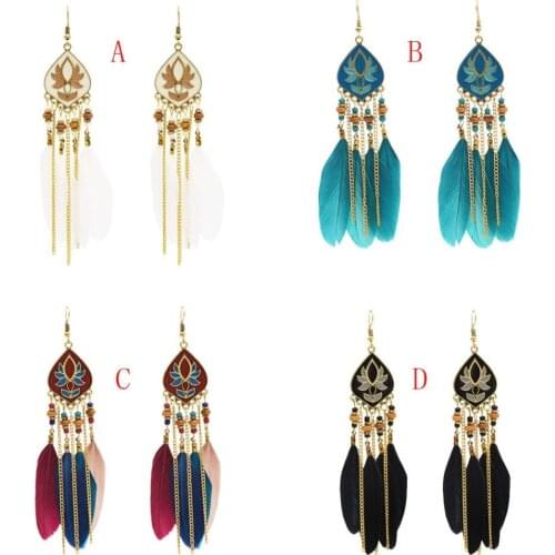 Bohemian Tassel Earrings for Women Dangle Long Earrings Feather Boho Drop Earrings Seed Beads Vintage Jewelry