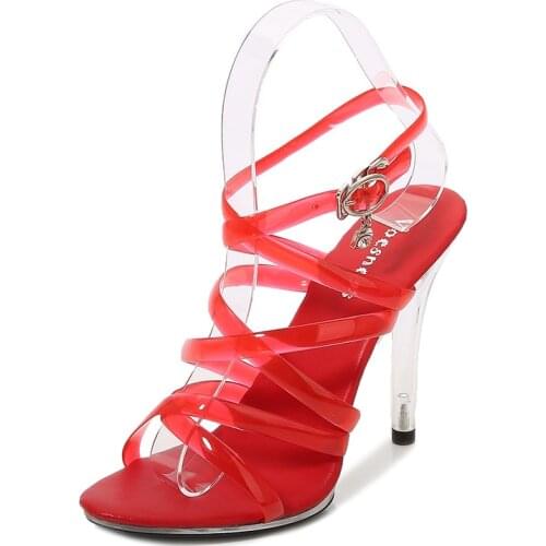 Mclubgirl 35-43 Show Women Sexy Super High Heels 11CM High Nightclub Transparent Sandals Clear High Thin Heels Shoes Large LFD