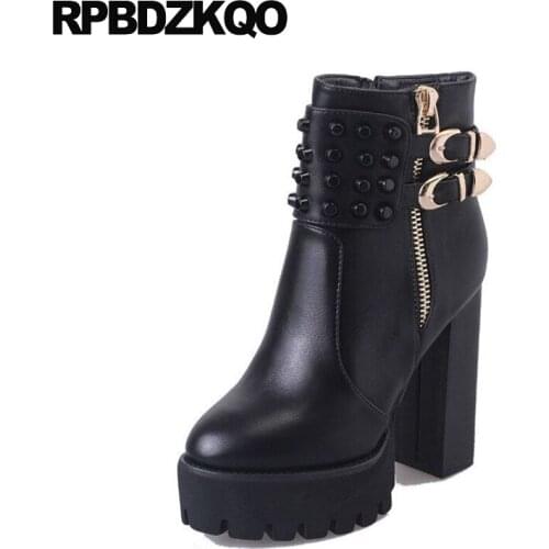 Shoes Extreme Elevator Fetish Motorcycle Vintage Rivet Gothic Platform Boots Punk Black Ankle Metal Women Chunky Stud Biker High