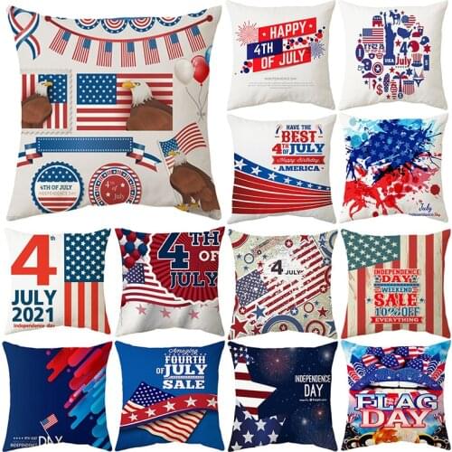 July 4th Pillow Case Happy Independence Day Cushion Cover Sofa Pillow Cover Home Decor Pillow Case Funda Cojin DIY Party Decor