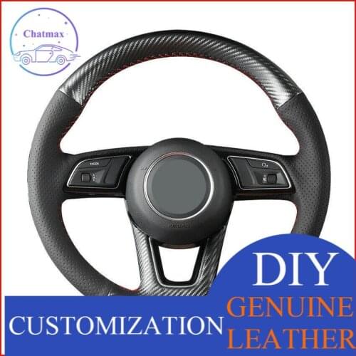 For Audi A1 Sportback A3 8V A4 B9 Custom Made Anti Slip DIY Carbon Fiber Steering Wheel Cover Anti-slip fit all season