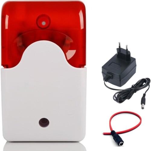Indoor Mini Wired Siren DC 12V Strobe Flash Light Buzzer Alarm SE-103 with 12V1A power adapter
