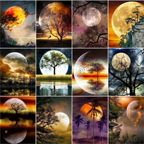 Evershine Full Square Round Diamond Painting Moon Hobby DIY Diamond Embroidery Landscape Night Mosaic Art Home Decoration