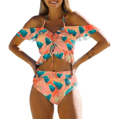 Europe and The United States 2021 New Swimsuit Split Bikini Flashing Ins Independent Printing