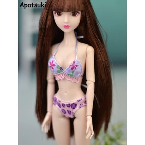 Purple Handmade Swimwear Beach Bikini Bathing Swimsuits for Barbie Dolls Clothes For 1/6 BJD Doll Accessories